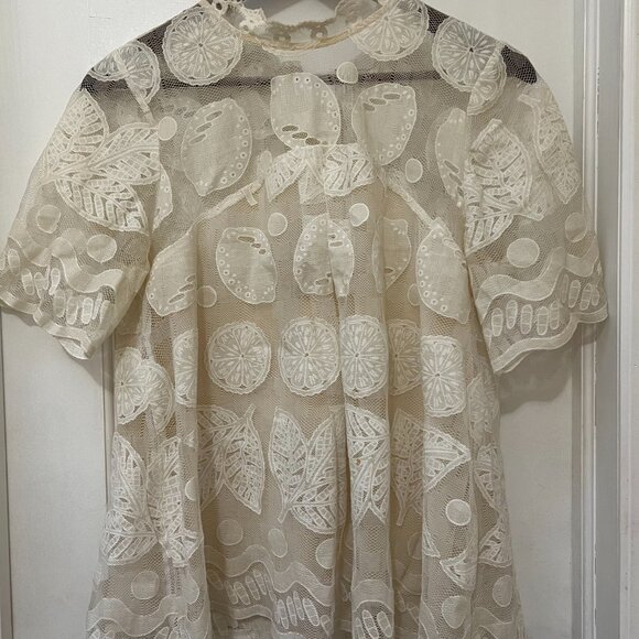 Anthropologie x HD in Paris | White Lace Lemon Print Blouse - Picture 4 of 5